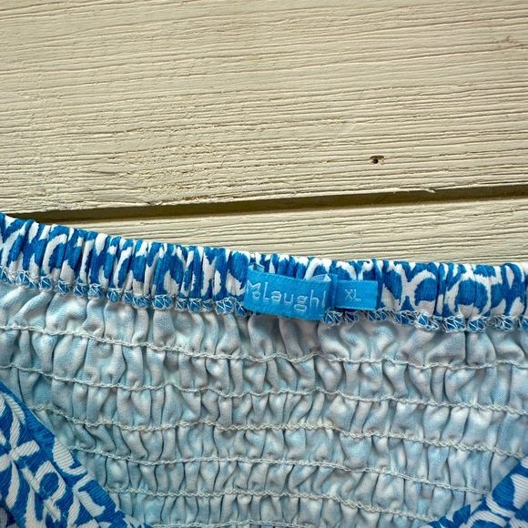 J.McLaughlin Blue & White Printed Smocked-Back Tank Top – Size XL - Picture 3 of 5